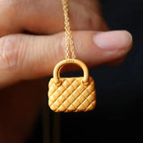 Stylish Bag Necklace Ancient Silver Gilding Emerald Necklace