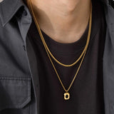 Square Necklace for Men, Stainless Steel Double Layered Collar