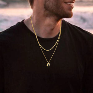 Square Necklace for Men, Stainless Steel Double Layered Collar