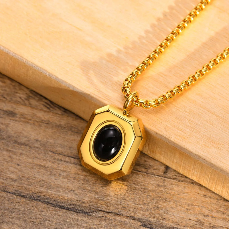 Square Necklace for Men, Stainless Steel Double Layered Collar