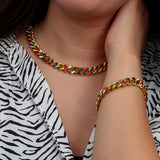 Colorful Cuban Chain Necklace Hiphop Jewelry Women