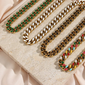 Colorful Cuban Chain Necklace Hiphop Jewelry Women