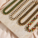Colorful Cuban Chain Necklace Hiphop Jewelry Women