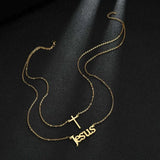 Cross Name Necklace Double Layer Jesus Pendant Jewelry