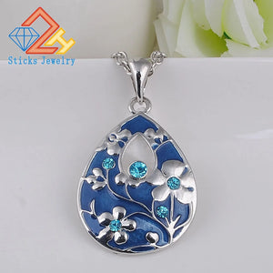 Enamel Necklace Crystal Teardrop Pendant
