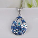 Enamel Necklace Crystal Teardrop Pendant