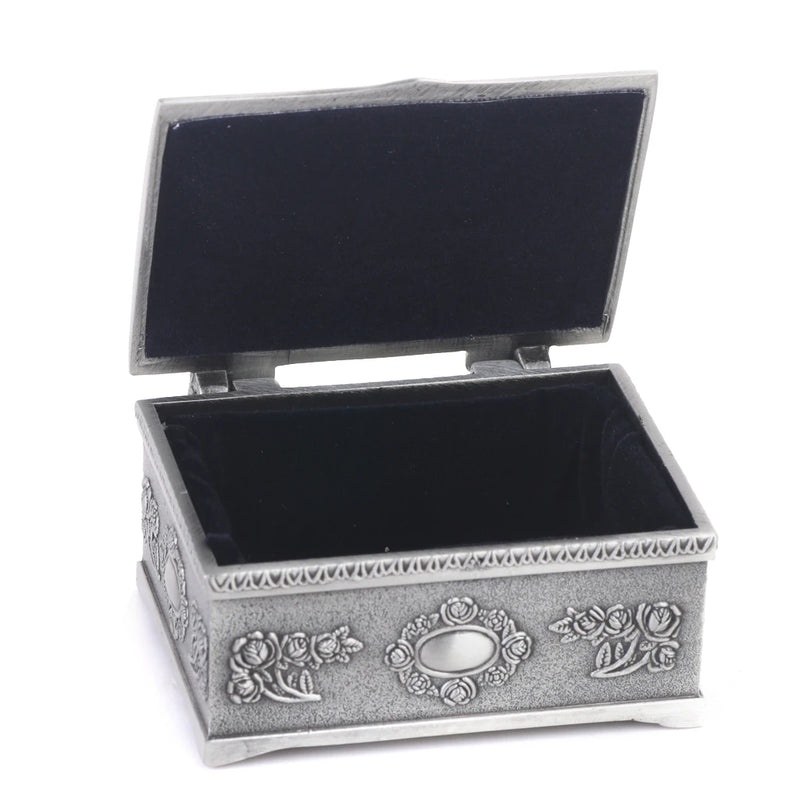 Stylish Treasure Chests Shape Tin Jewelry Ring Box Gift Case - Antique Silver