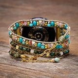 Green Natural Stone Watch Band Howlite Beads 3 Wraps Smart Watch Strap