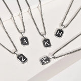 Initial Necklace Geometric Pendant Collar - Stainless Steel Chain