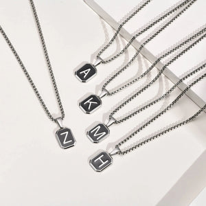 Initial Necklace Geometric Pendant Collar - Stainless Steel Chain