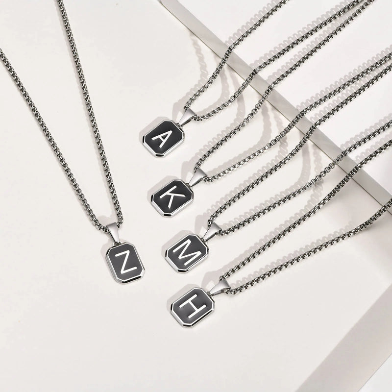 Initial Necklace Geometric Pendant Collar - Stainless Steel Chain