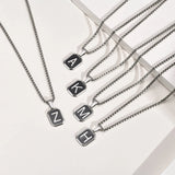 Initial Necklace Geometric Pendant Collar - Stainless Steel Chain