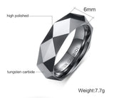 Mens Tungsten Wedding Band High Polished Rose Silver Faceted Beveled Edge
