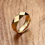 Mens Tungsten Wedding Band High Polished Rose Silver Faceted Beveled Edge