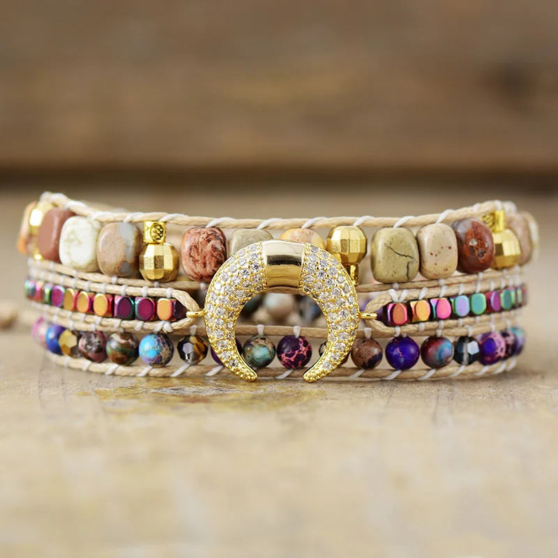 Purple Stone Jaspers Zircon Horseshoe Charm Bracelet