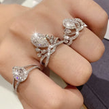 Zircon Droplet Engagement Ring for Women Bride Wedding