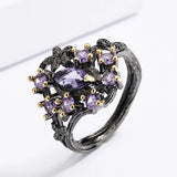 Purple Zircon Women's Ring & Two-tone Flower Ring Party Jewelry Gift