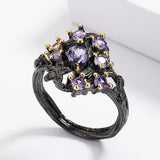 Purple Zircon Women's Ring & Two-tone Flower Ring Party Jewelry Gift