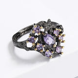 Purple Zircon Women's Ring & Two-tone Flower Ring Party Jewelry Gift