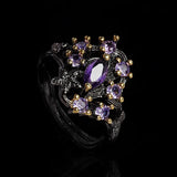 Purple Zircon Women's Ring & Two-tone Flower Ring Party Jewelry Gift