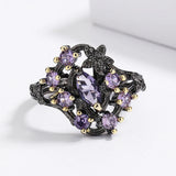 Purple Zircon Women's Ring & Two-tone Flower Ring Party Jewelry Gift
