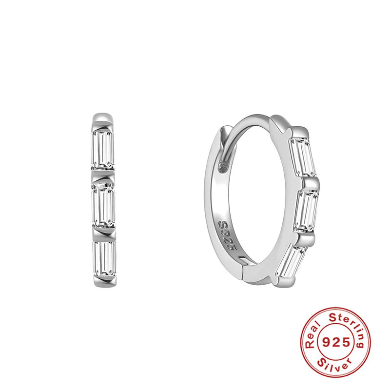 S925 Silver Zircon Hoop Earrings Square Geometric Design Wedding Party Gift