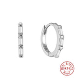 S925 Silver Zircon Hoop Earrings Square Geometric Design Wedding Party Gift