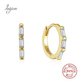 S925 Silver Zircon Hoop Earrings Square Geometric Design Wedding Party Gift