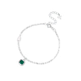 S925 Sterling Silver Bracelet with Emerald & Pearl - Party Gift