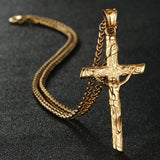 Stainless Steel Cross Necklace Crucifix Pendant INRI Jesus Men Jewelry