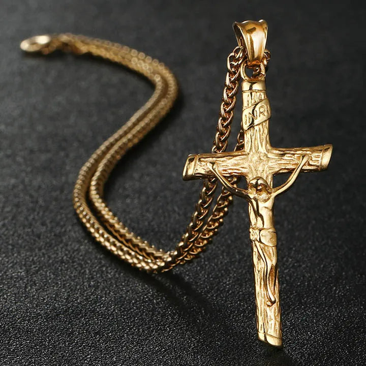 Stainless Steel Cross Necklace Crucifix Pendant INRI Jesus Men Jewelry