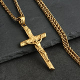 Stainless Steel Cross Necklace Crucifix Pendant INRI Jesus Men Jewelry