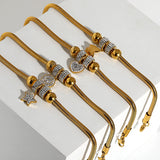 Stainless Steel Rhinestone CZ Love Heart Pentagram Bracelet