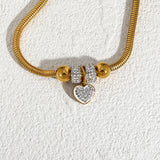 Stainless Steel Rhinestone CZ Love Heart Pentagram Bracelet