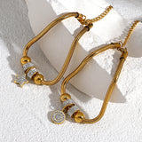 Stainless Steel Rhinestone CZ Love Heart Pentagram Bracelet