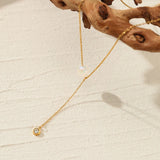 Stainless Steel Shimmer AB Bead Y Necklace Dainty Pendant Waterproof Gift