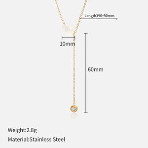 Stainless Steel Shimmer AB Bead Y Necklace Dainty Pendant Waterproof Gift