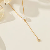 Stainless Steel Shimmer AB Bead Y Necklace Dainty Pendant Waterproof Gift