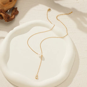 Stainless Steel Shimmer AB Bead Y Necklace Dainty Pendant Waterproof Gift