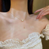 Stainless Steel Shimmer AB Bead Y Necklace Dainty Pendant Waterproof Gift