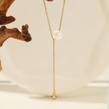 Stainless Steel Shimmer AB Bead Y Necklace Dainty Pendant Waterproof Gift