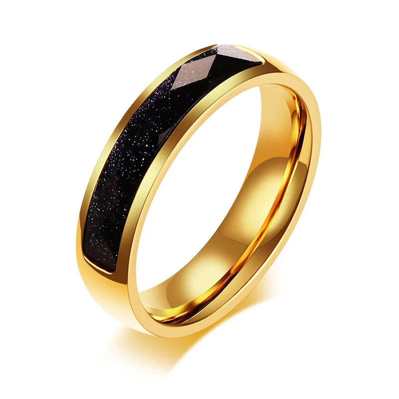 Starry Sky Sandstone Men Ring Stainless Steel Silver Wedding Band