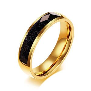 Starry Sky Sandstone Men Ring Stainless Steel Silver Wedding Band