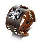 Vintage Leather Maltese Cross Wrap Bracelet for Men
