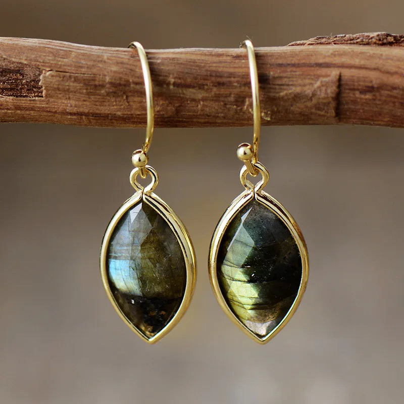 Minimalist Marquise Labradorite Dangle Earrings Modernism Earring