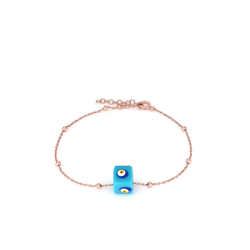 Stylish Women's Evil Eye 925 Silver Rose Plated Bracelet