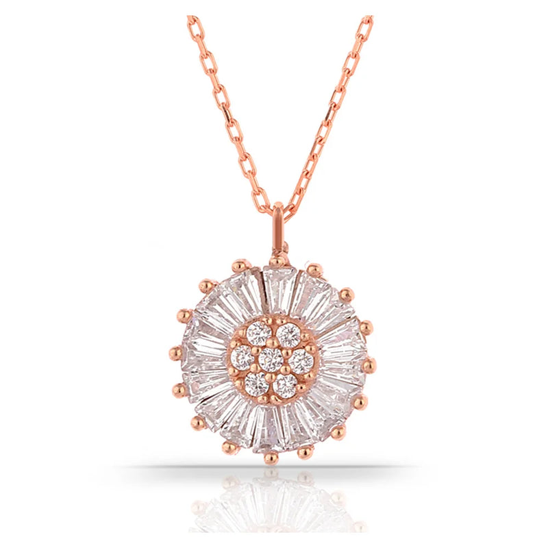 Zircon Stones Rose Plated 925 Silver Necklace for Women
