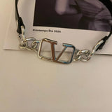 Fashion Choker Collar Necklace with Metal Letters