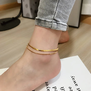 Double Snake Chain Stainless Steel Female Anklet - Timeless Colour