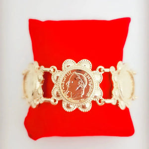 Women's Moroccan Alloy Coin Bracelet with Sunflower Work